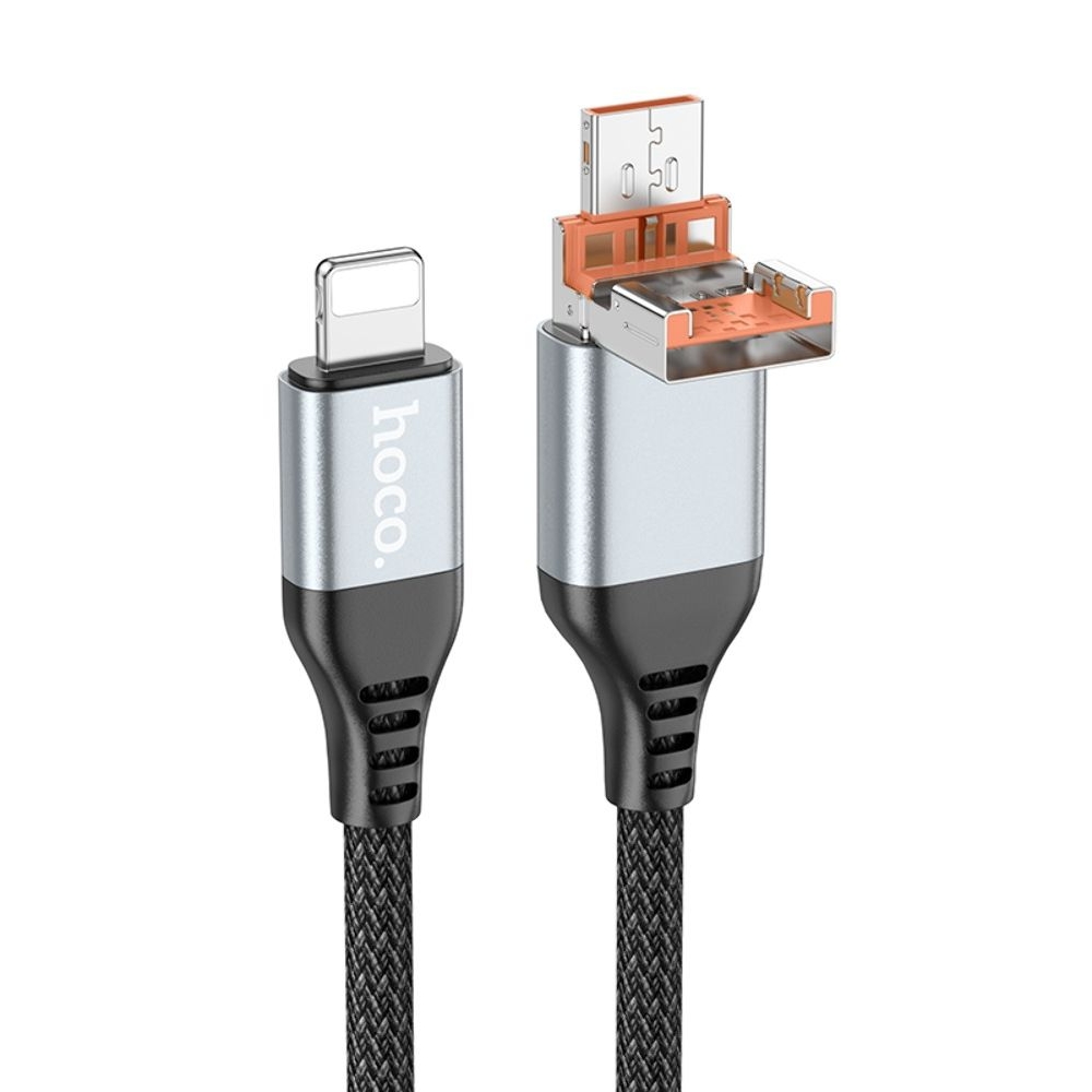 Кабель Hoco U128, 2 в 1, USB/ Type-C на Lightning, 1.2м, чорний