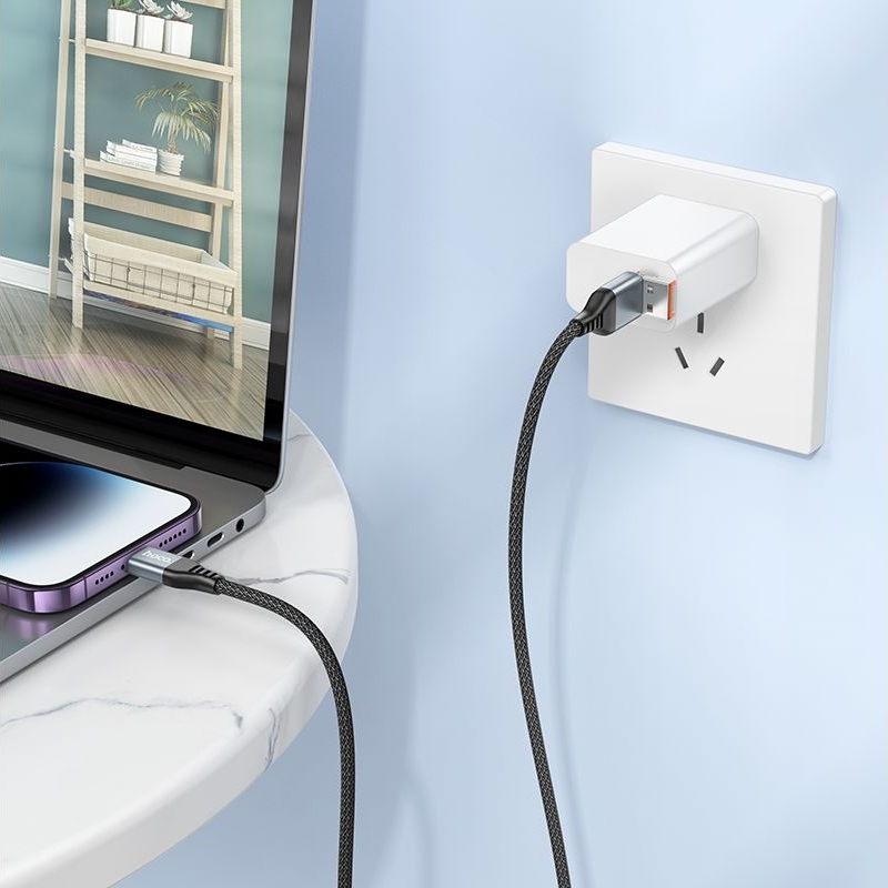 Кабель Hoco U128, 2 в 1, USB/ Type-C на Lightning, 1.2м, чорний