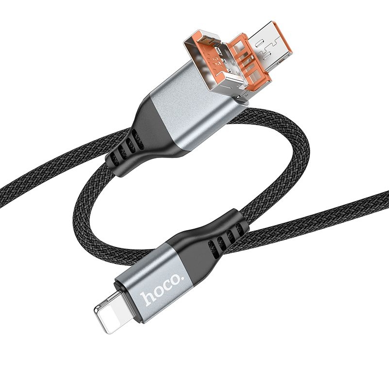 Кабель Hoco U128, 2 в 1, USB/ Type-C на Lightning, 1.2м, чорний