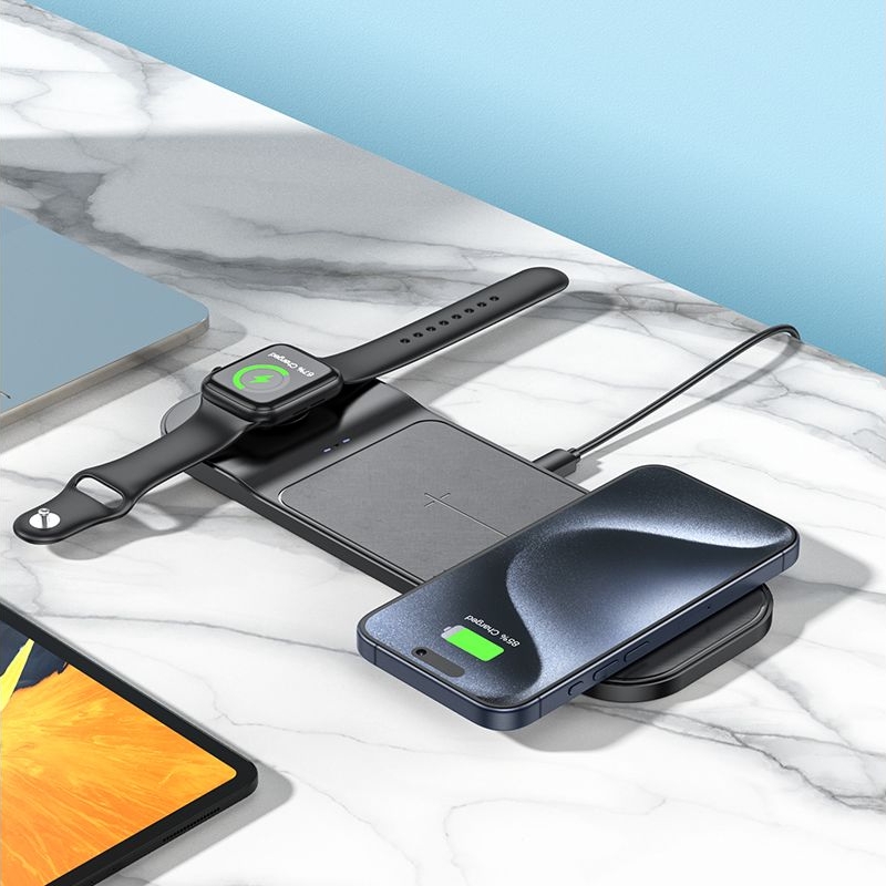 Бездротовий зарядний пристрій Hoco CQ5 3в1 черное | беспроводное зарядное устройство