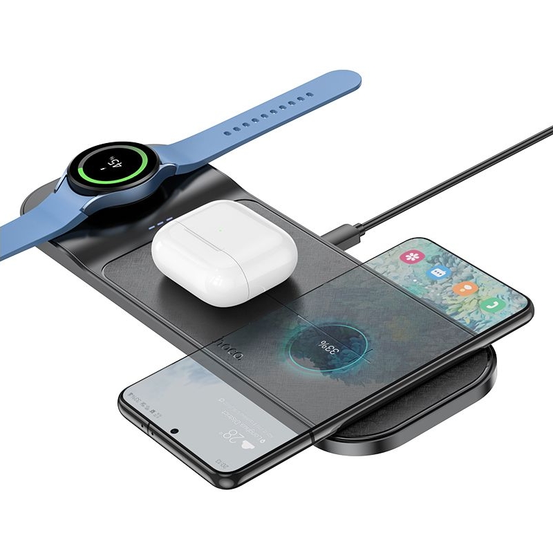 Бездротовий зарядний пристрій Hoco CQ6 3в1 черное | беспроводное зарядное устройство