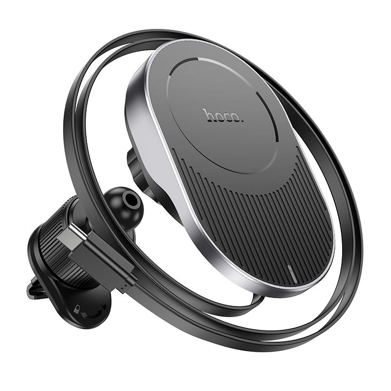 Автодержатель Hoco HW12, магнитный, с функцией беспроводной зарядки, чорний, сірий