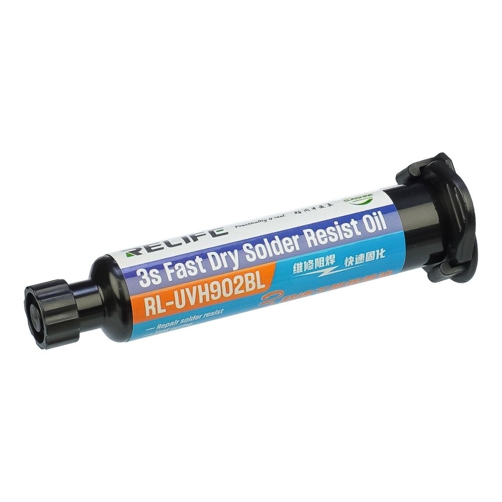 Лак изоляционный Relife RL-UVH902BL 3S быстросохнущий, синій, в шприце, 10 ml