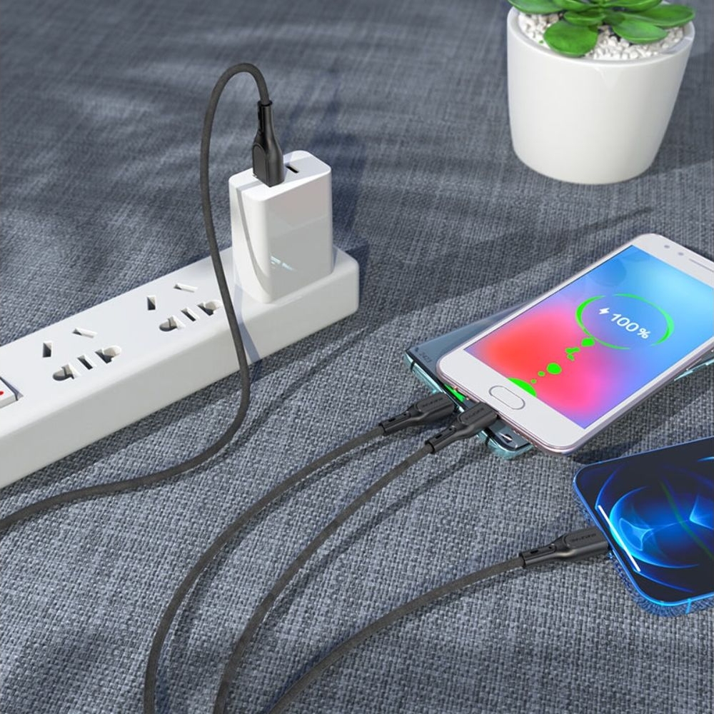 Кабель Borofone BX66 3в1 USB to Type-C/ Lightning/ MicroUSB 1m, чорний