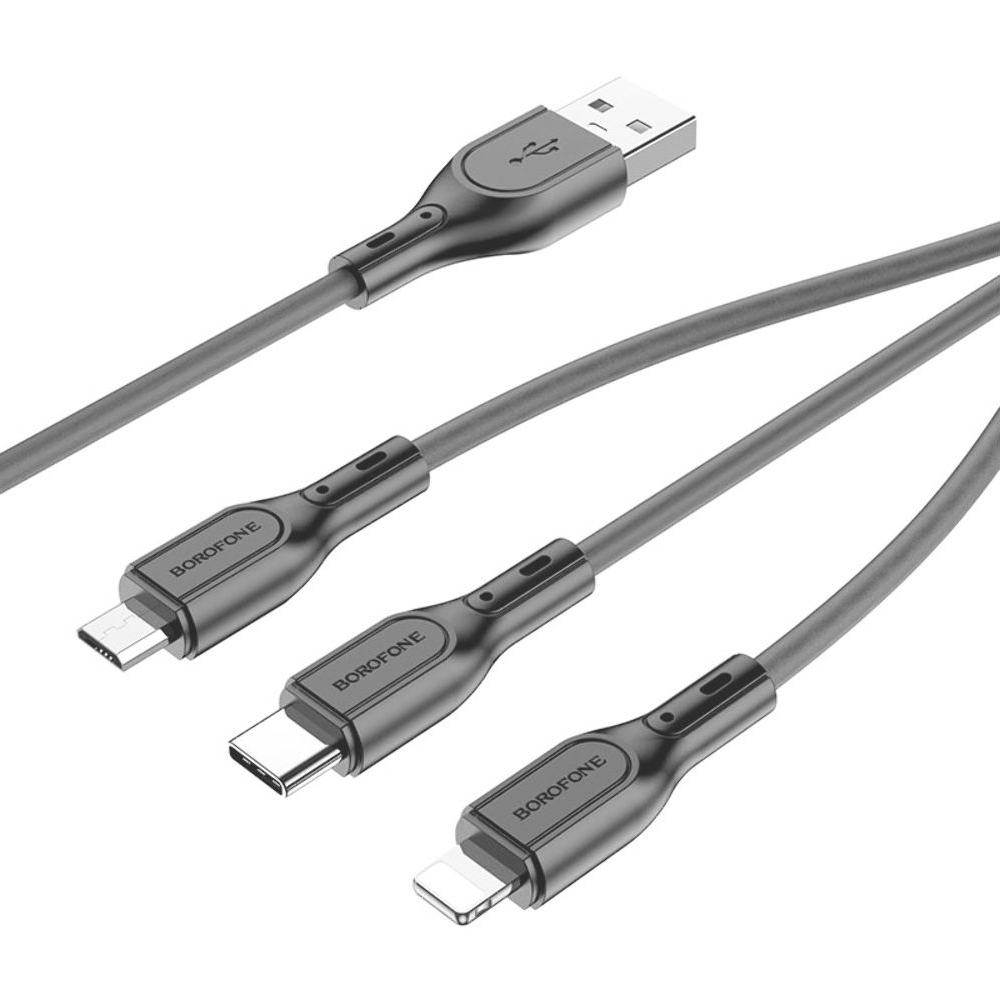 Кабель Borofone BX66 3в1 USB to Type-C/ Lightning/ MicroUSB 1m, чорний