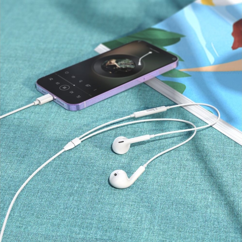 Наушники проводные вкладыши Hoco M111 Max с микрофоном Lightning белые