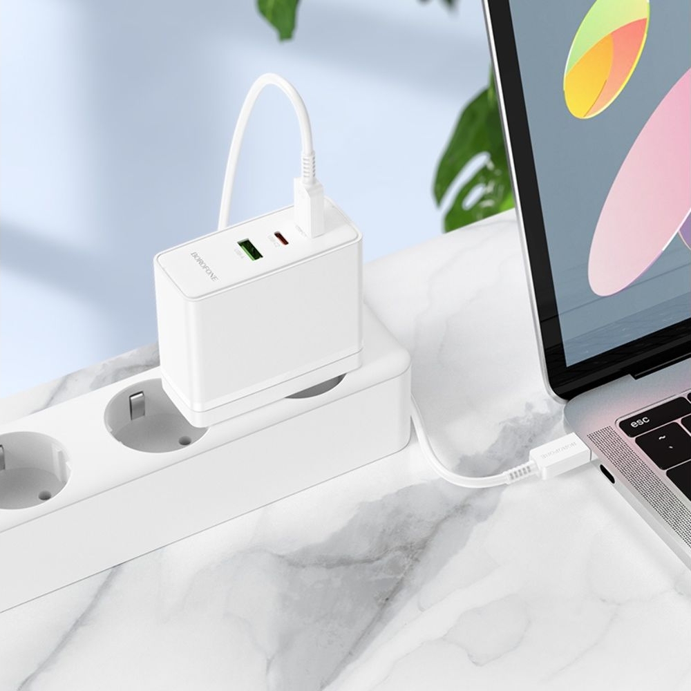 Сетевое зарядное устройство Borofone BN11, 1 USB, 2 Type-C, PowerDelyvery (100 Вт), белое, без кабеля