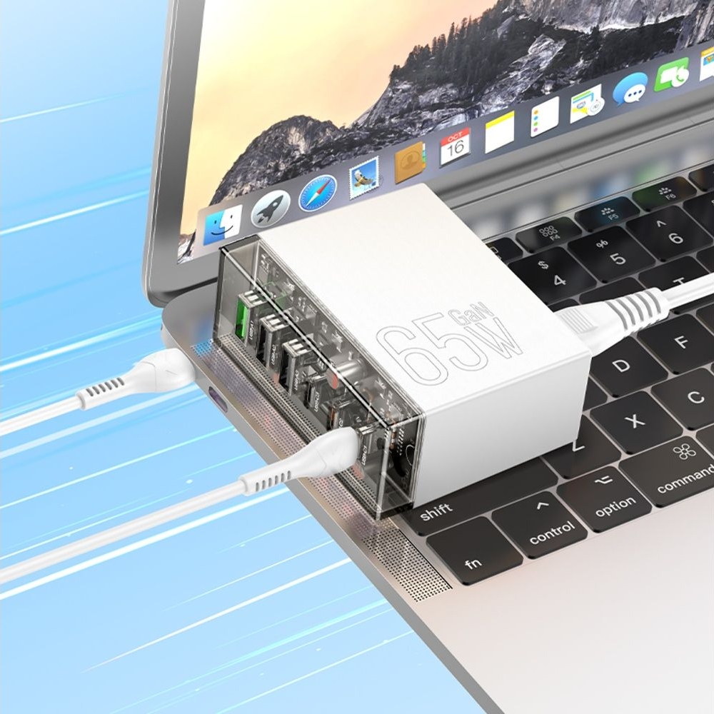 Сетевое зарядное устройство Hoco N36 3 USB/ 3 Type-C PD 65W белое