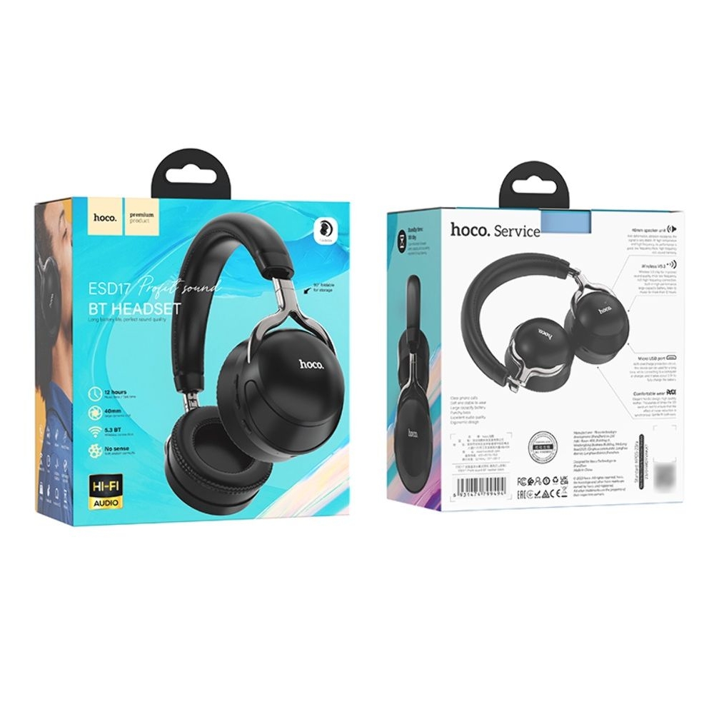Наушники Hoco ESD17, беспроводные, полноразмерные, черные