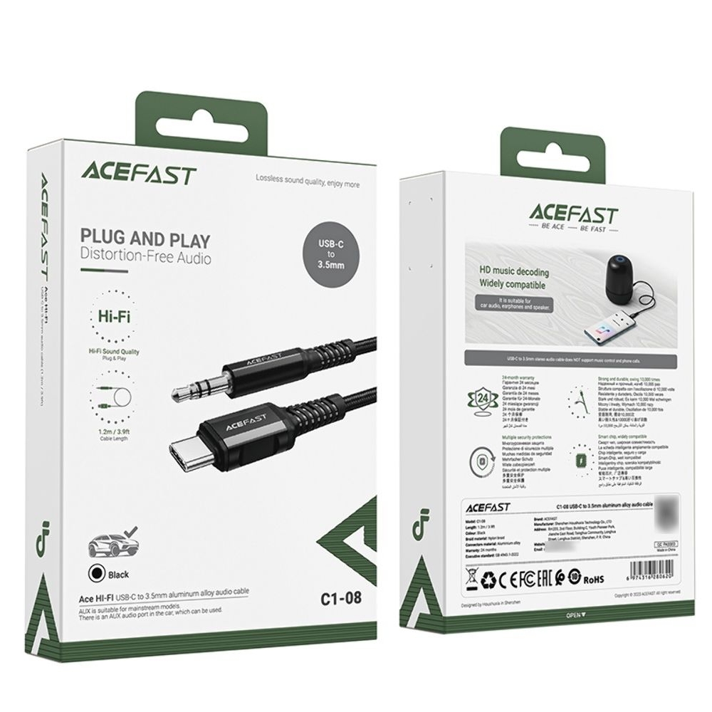 Кабель Acefast C1-08 USB-C to 3.5mm 1.2m, чорний