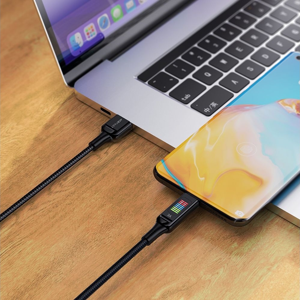 Кабель Acefast C7-04 с дисплеем USB-A to USB-C 1,2m, чорний