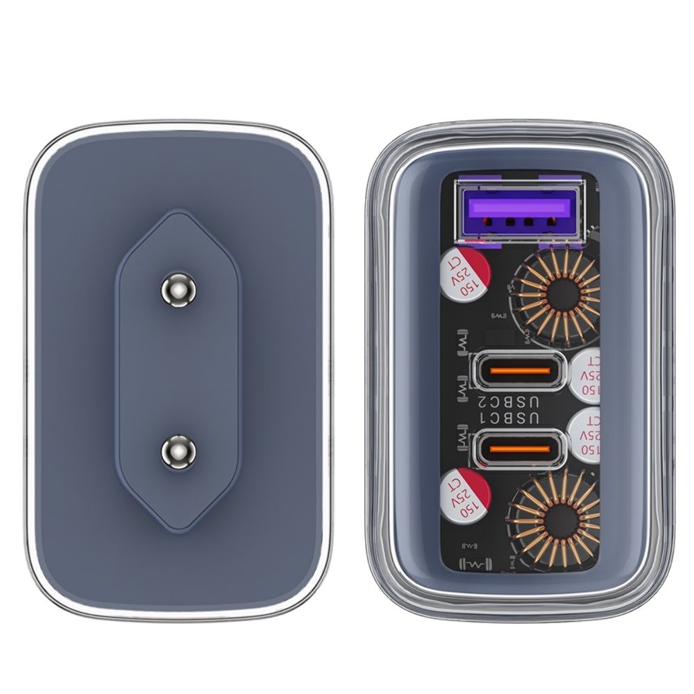 Сетевое зарядное устройство Acefast A45, 1 USB, 2 Type-C, Quick Charge, Power Delivery (65 Вт), GaN, серое