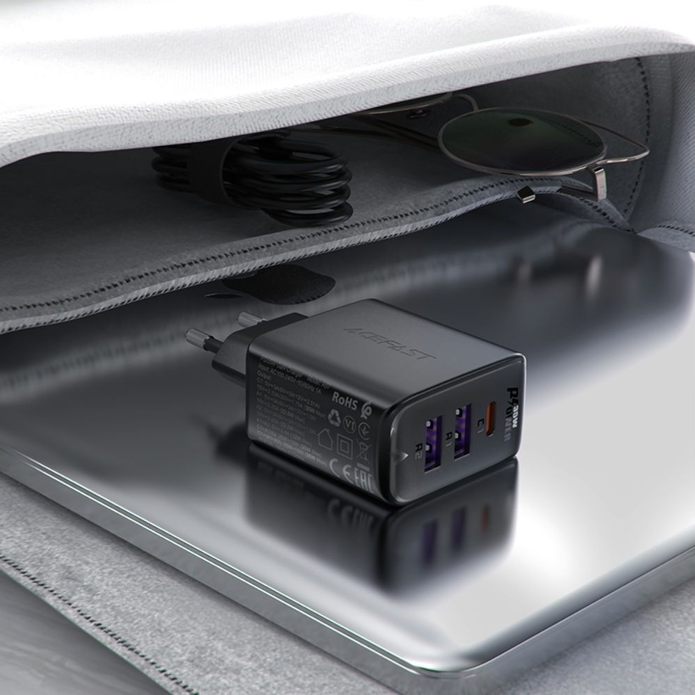 Сетевое зарядное устройство Acefast A57, 2 USB, Type-C, Quick Charge, , Power Delivery (35 Вт), GaN, черное