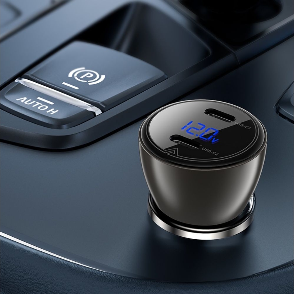 Автомобильний зарядний пристрій Acefast B10 2 Type-C PD 60W с дисплеем черное | зарядка, зарядное устройство