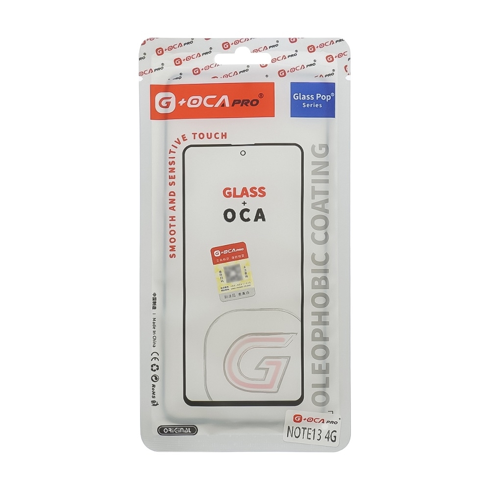 Стекло дисплея с OCA пленкой для Xiaomi Redmi Note 13 черное с олеофобным покрытием, закаленное G+OCA Pro