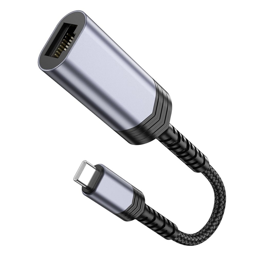 Адаптер переходник Hoco UA26 100 Mbps Type-C to RJ45 metal, сірий