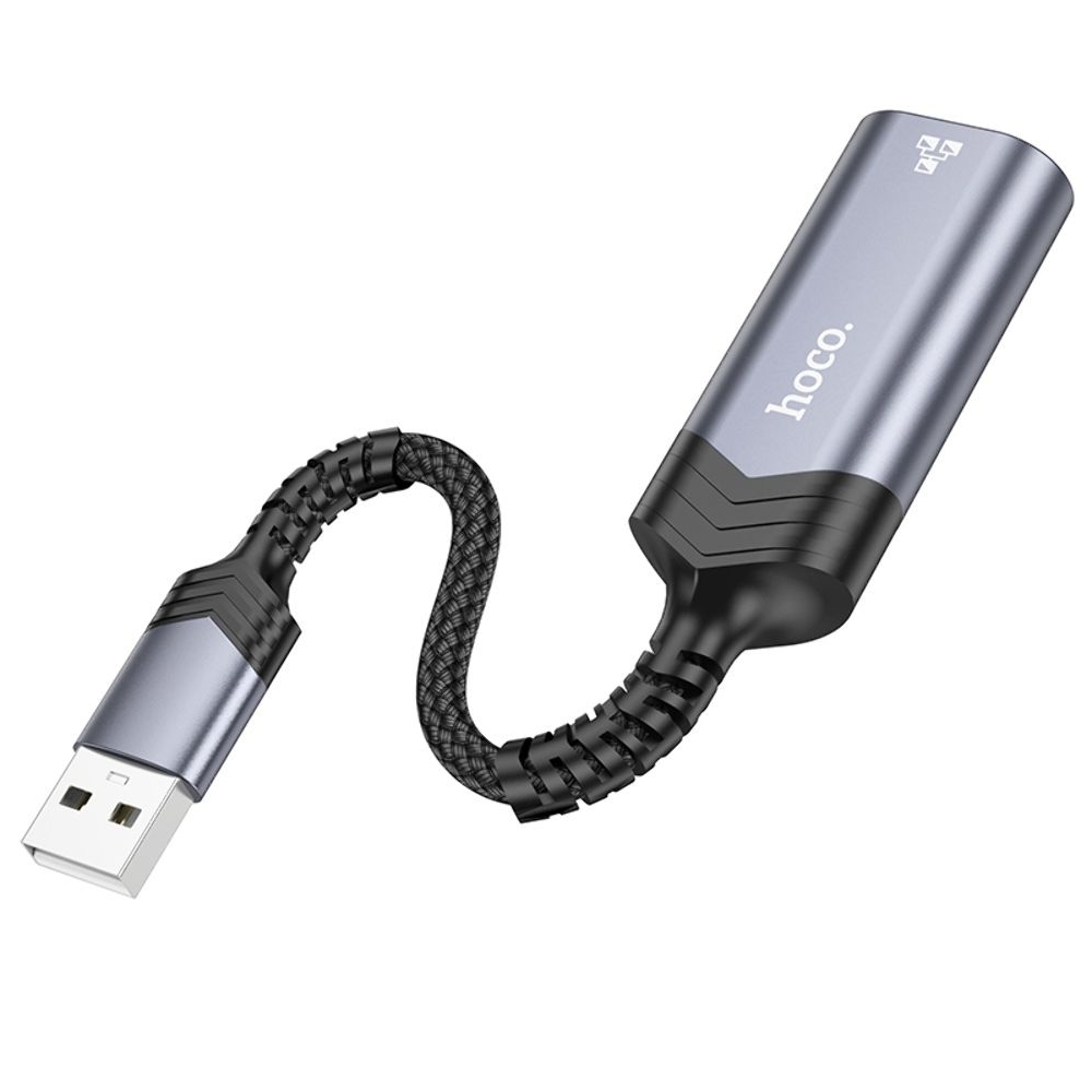 Адаптер переходник Hoco UA26 100 Mbps USB to RJ45 metal, сірий