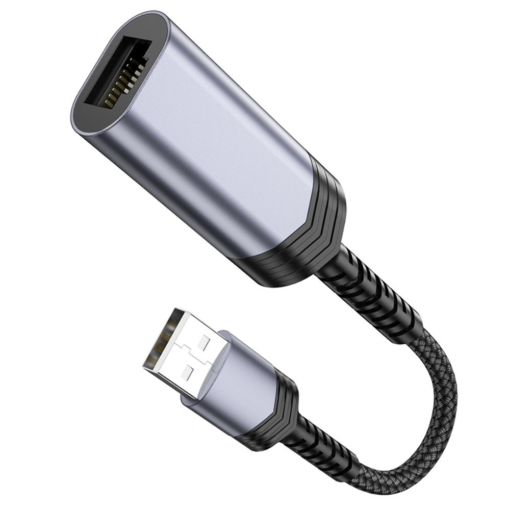 Адаптер переходник Hoco UA26 100 Mbps USB to RJ45 metal, сірий