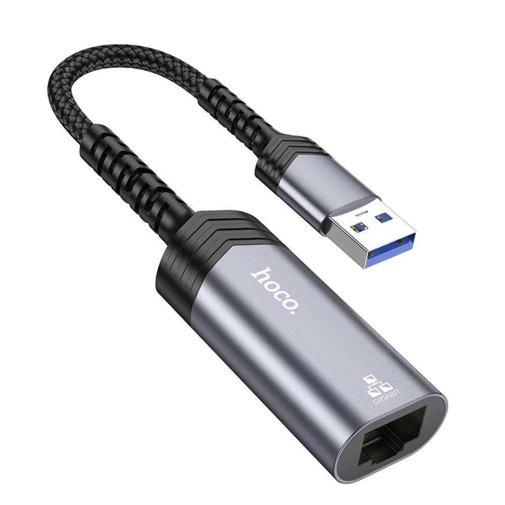Адаптер переходник Hoco UA26 1000 Mbps USB to RJ45 metal, сірий