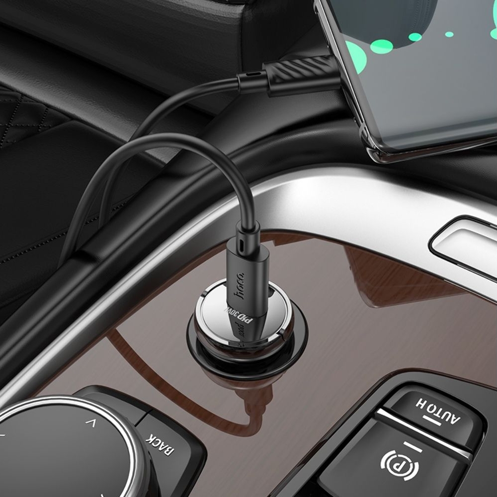 Автомобильний зарядний пристрій Hoco Z53 Type-C, Power Delivery (30 Вт), transparent, чорний | зарядка, зарядное устройство