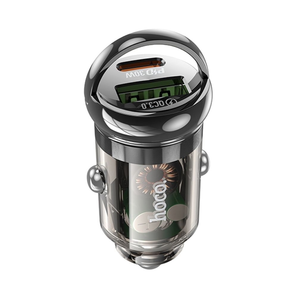 Автомобильний зарядний пристрій Hoco Z53A USB/ Type-C, Power Delivery (30 Вт), Quick Charge, transparent, чорний | зарядка, зарядное устройство
