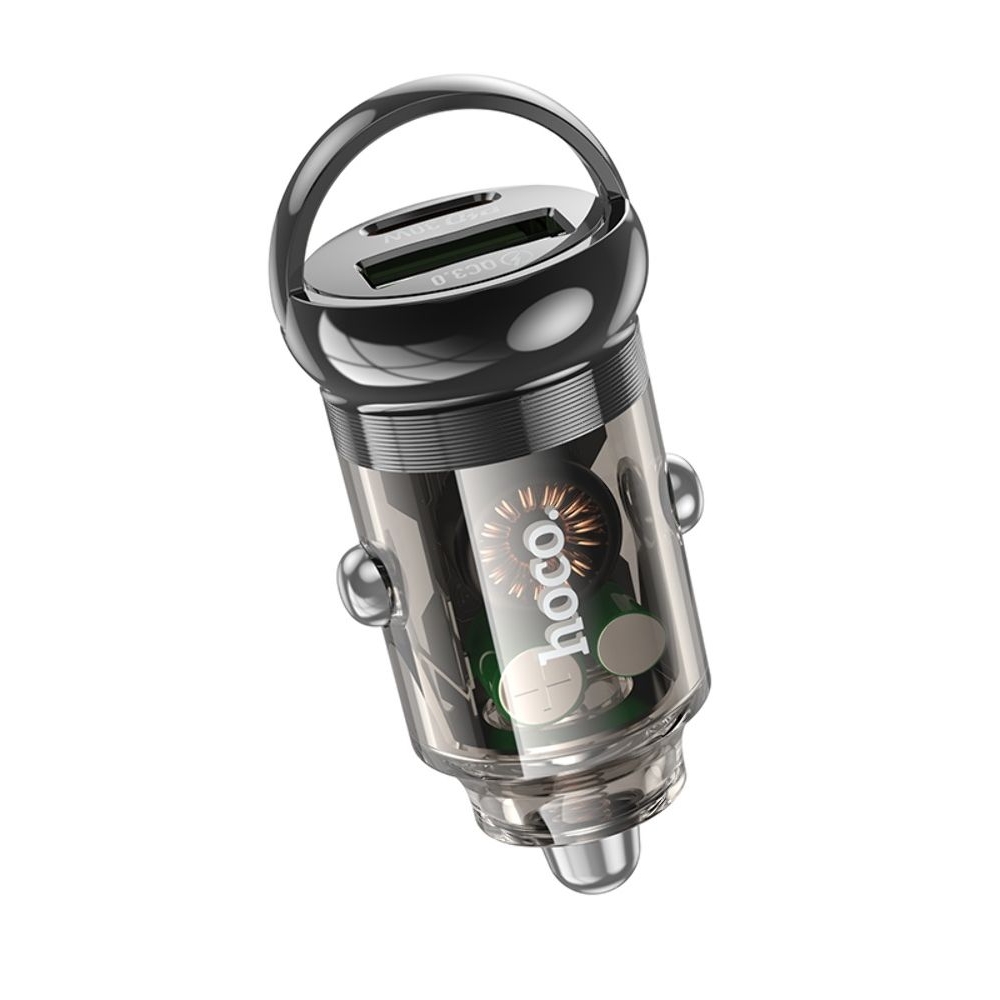 Автомобильний зарядний пристрій Hoco Z53A USB/ Type-C, Power Delivery (30 Вт), Quick Charge, transparent, чорний | зарядка, зарядное устройство