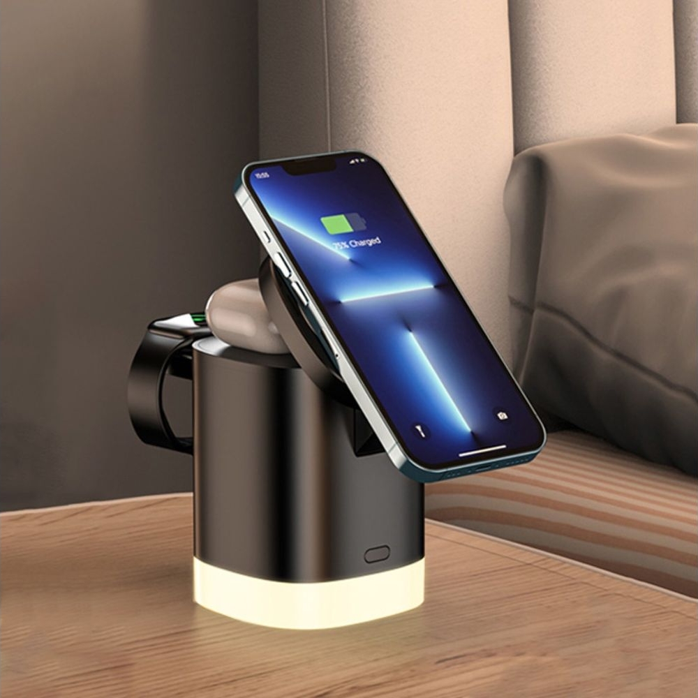 Беспроводная док-станция 3в1 T15 3in1 15W+5W+3.5W, черная