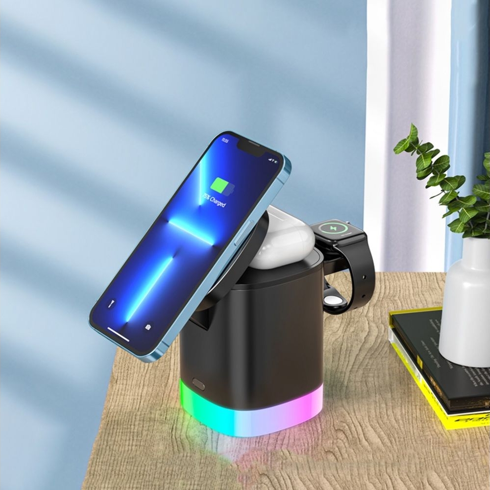 Беспроводная док-станция 3в1 T15 3in1 15W+5W+3.5W, черная