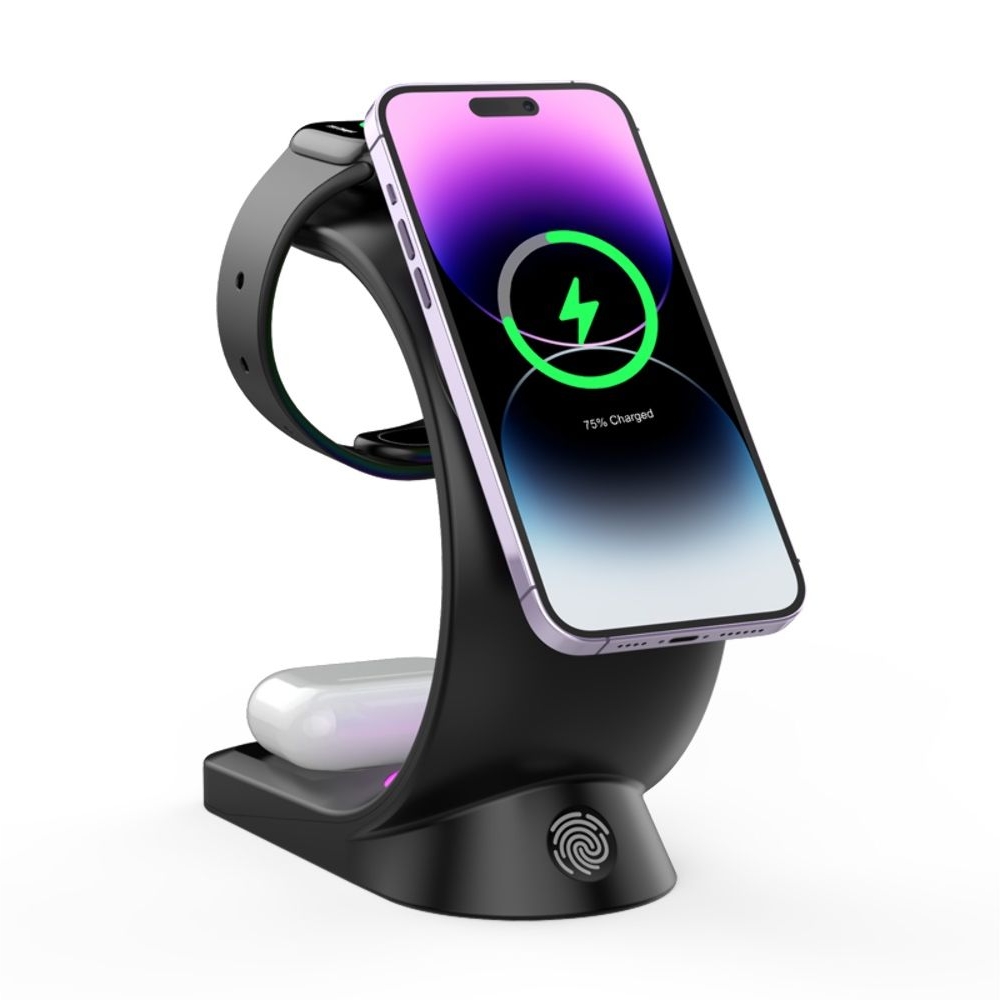 Беспроводная док-станция 3в1 T17 3in1 15W+5W+3.5W, черная