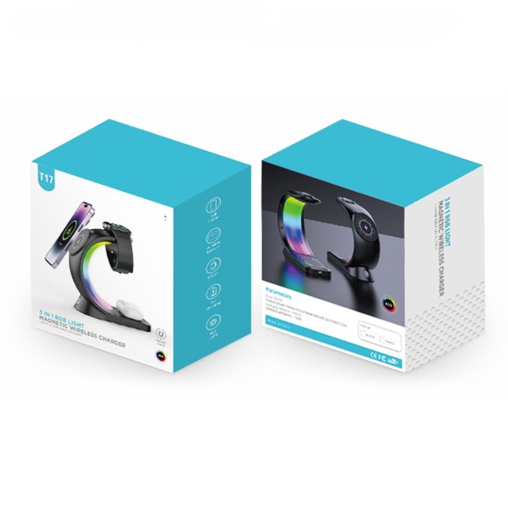 Беспроводная док-станция 3в1 T17 3in1 15W+5W+3.5W, черная