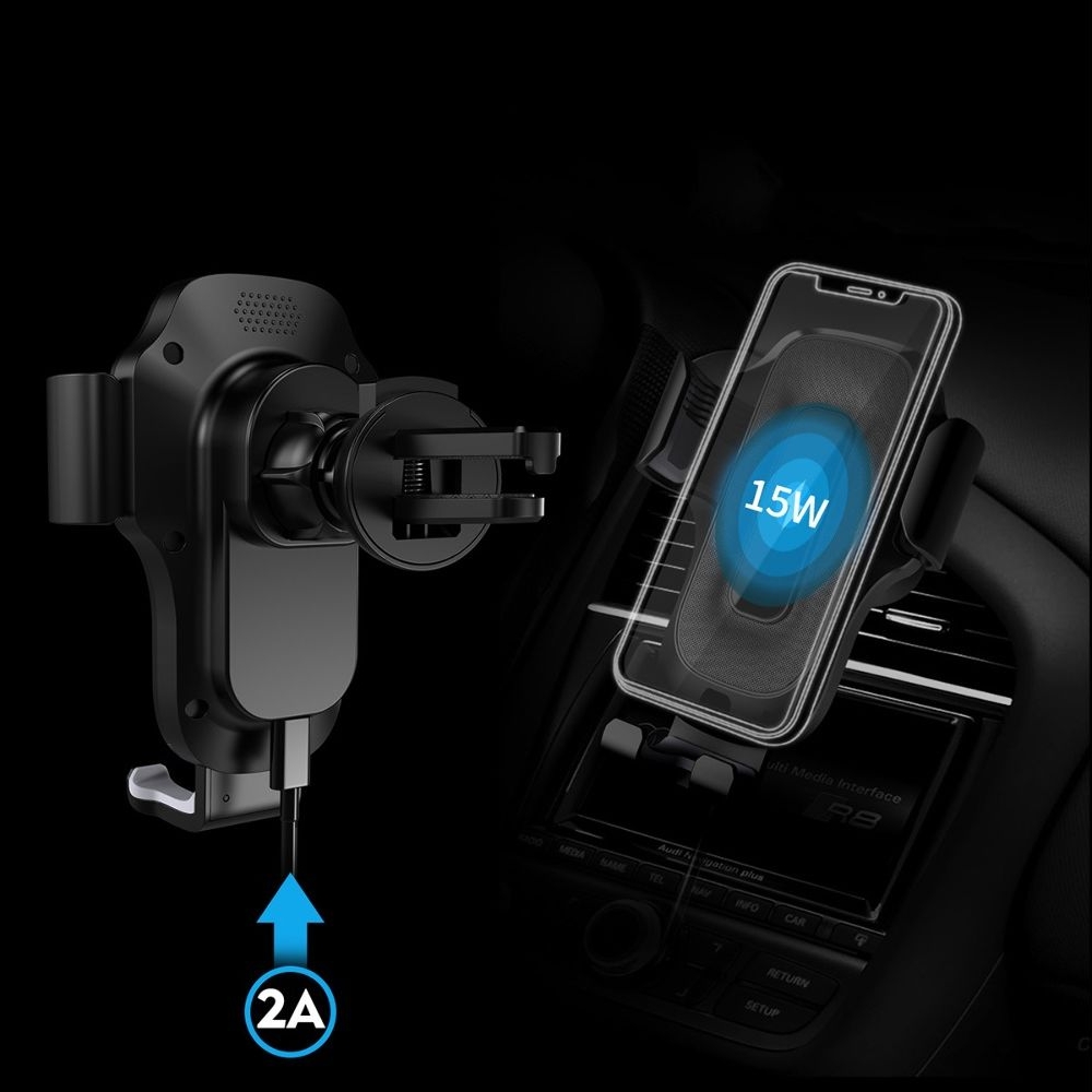 Автодержатель X15 15W, чорний с функцией беспроводной зарядки