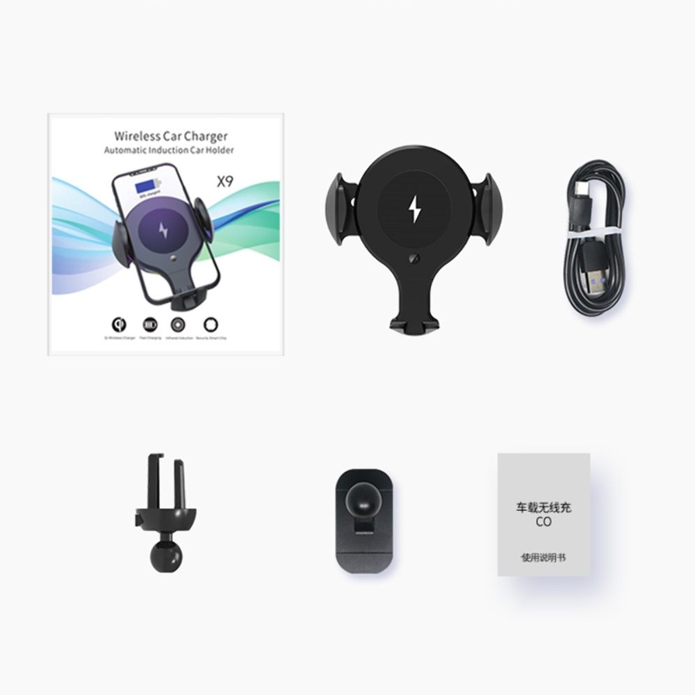 Автодержатель X9 15W, чорний с функцией беспроводной зарядки