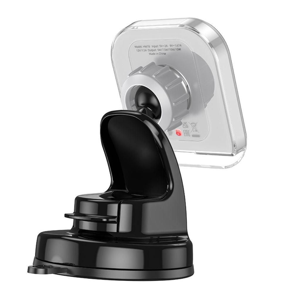 Автодержатель Hoco HW18, магнитный, с функцией беспроводной зарядки, сірий