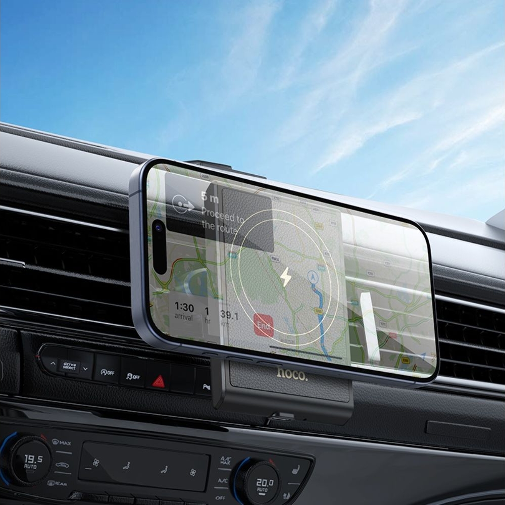 Автодержатель Hoco HW19, магнитный, с функцией беспроводной зарядки, чорний