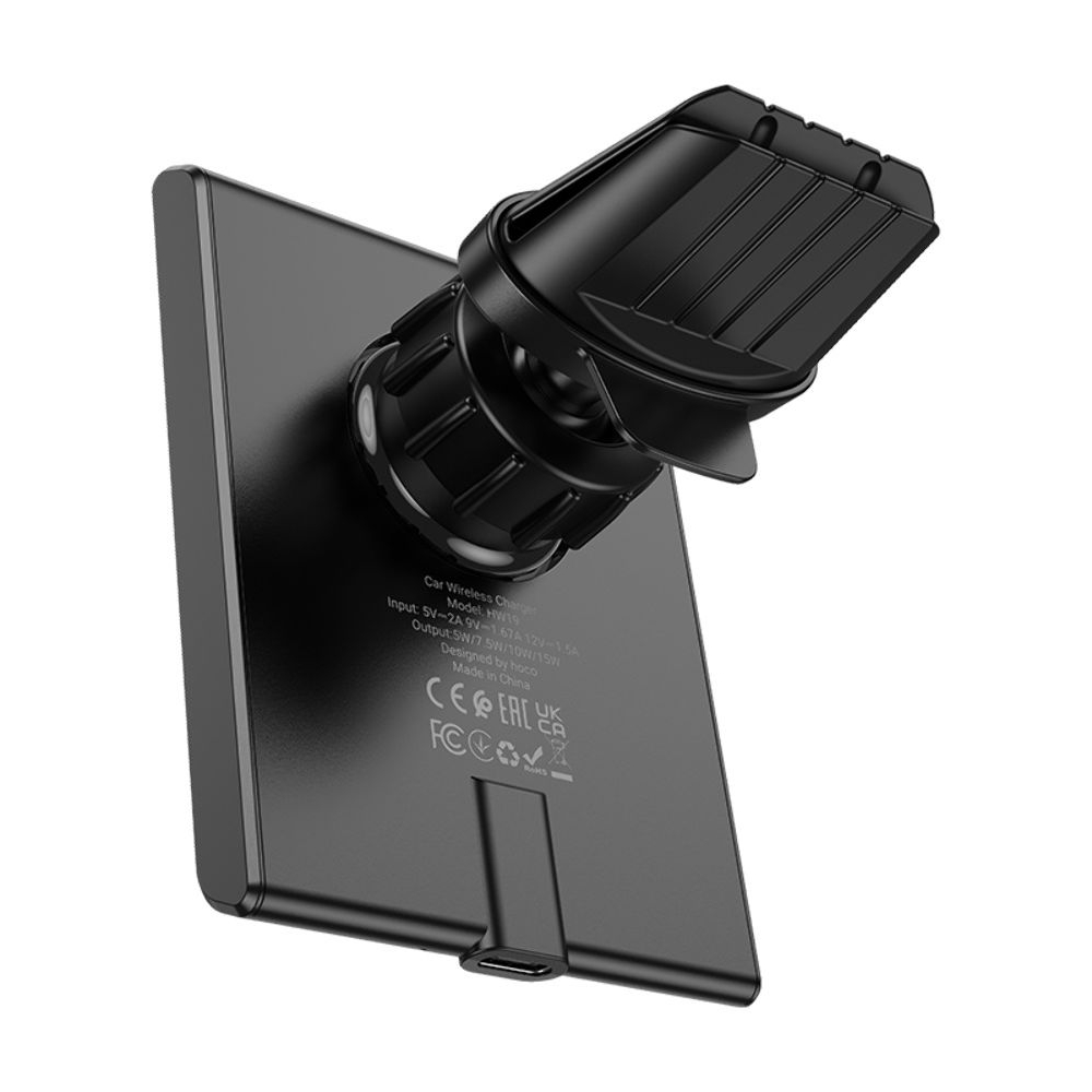 Автодержатель Hoco HW19, магнитный, с функцией беспроводной зарядки, чорний