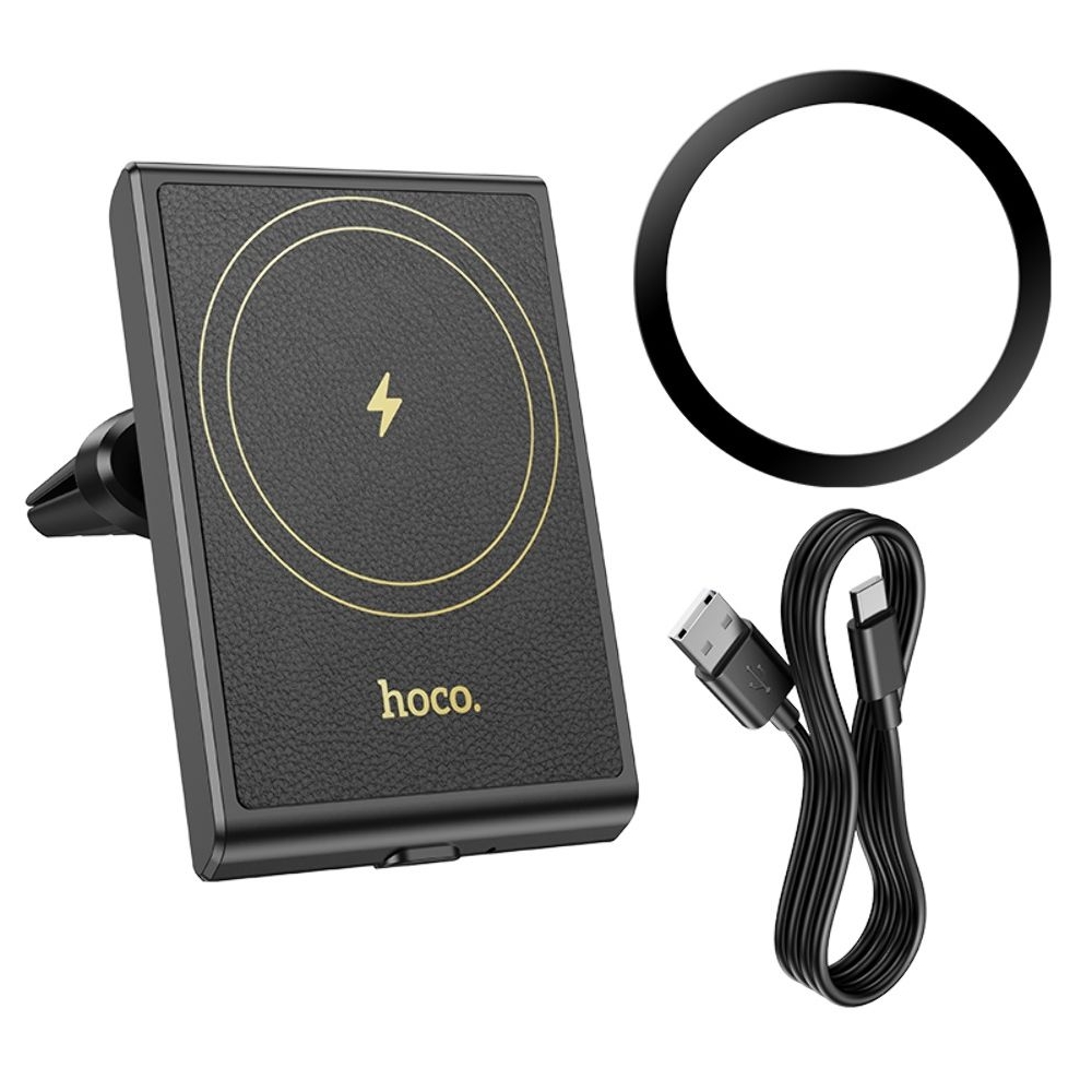 Автодержатель Hoco HW19, магнитный, с функцией беспроводной зарядки, чорний