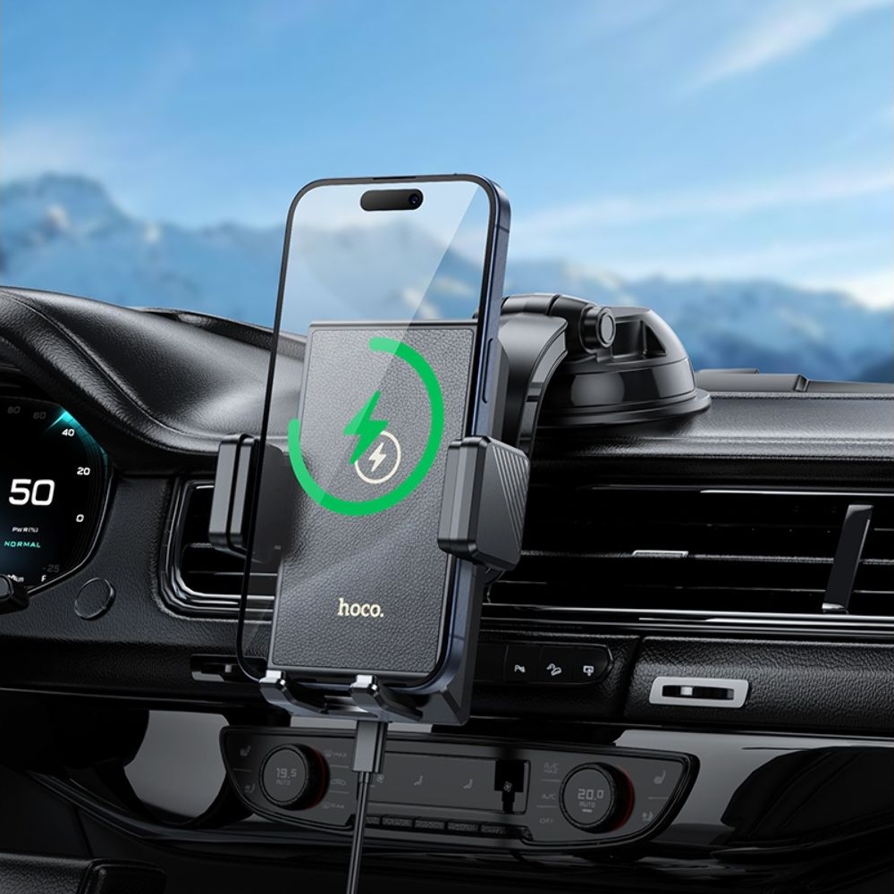 Автодержатель Hoco HW22 с функцией беспроводной зарядки, чорний