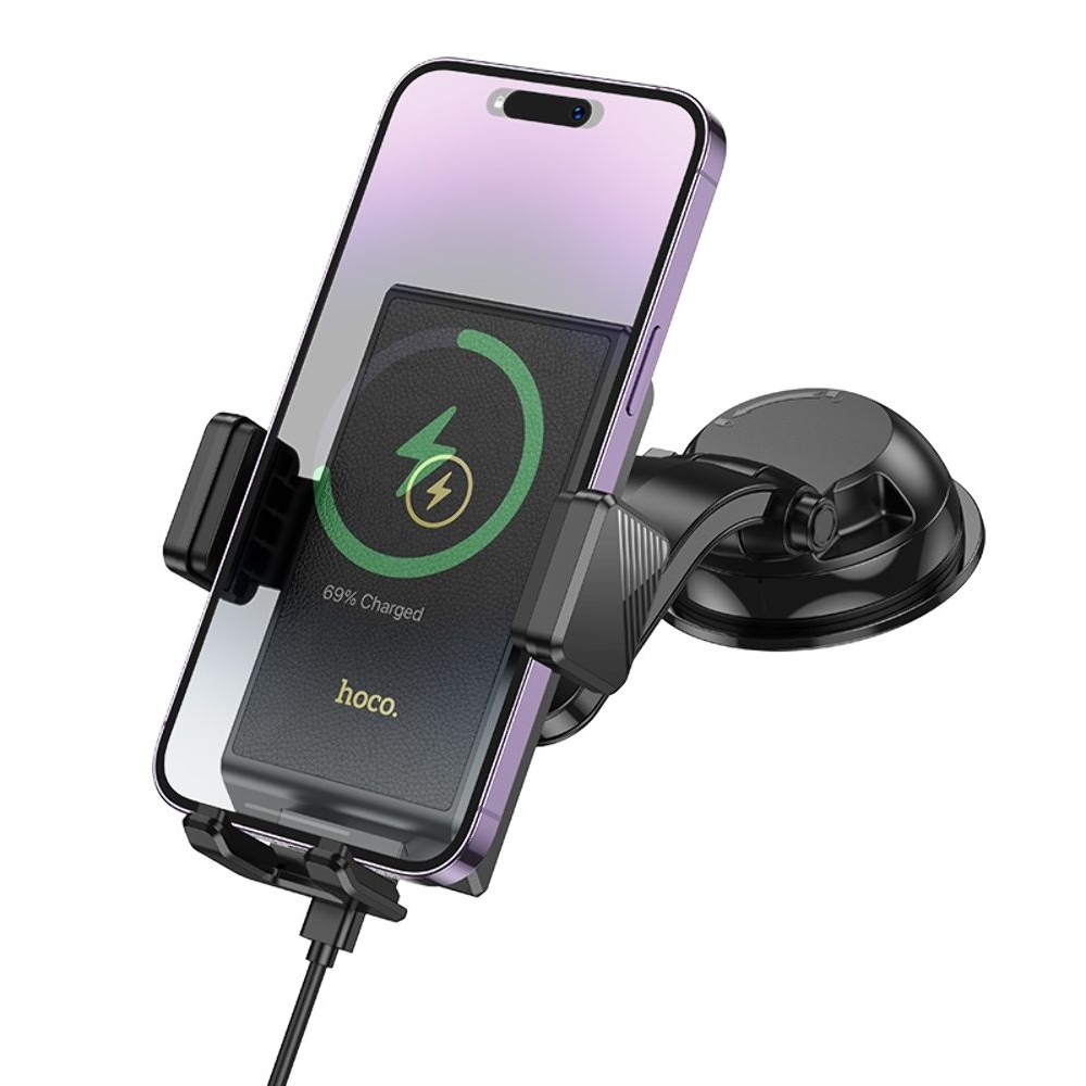 Автодержатель Hoco HW22 с функцией беспроводной зарядки, чорний