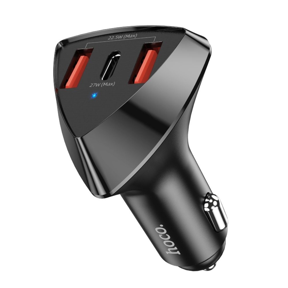 Автомобильний зарядний пристрій Hoco DZ10 2 USB/ Type-C PD 27W QC, чорний | зарядка, зарядное устройство
