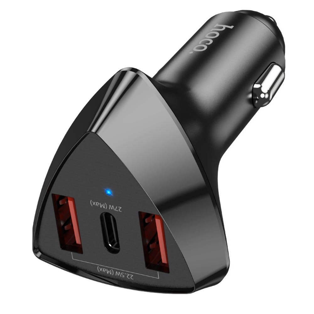 Автомобильний зарядний пристрій Hoco DZ10 2 USB/ Type-C PD 27W QC, чорний | зарядка, зарядное устройство