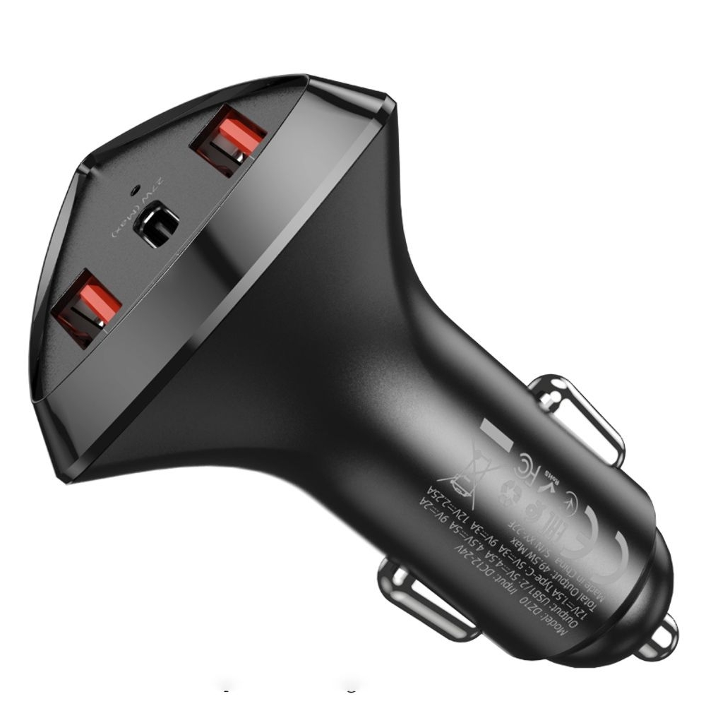 Автомобильний зарядний пристрій Hoco DZ10 2 USB/ Type-C PD 27W QC, чорний | зарядка, зарядное устройство