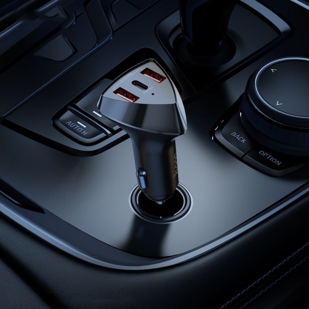 Автомобильний зарядний пристрій Hoco DZ10 2 USB/ Type-C PD 27W QC, чорний | зарядка, зарядное устройство