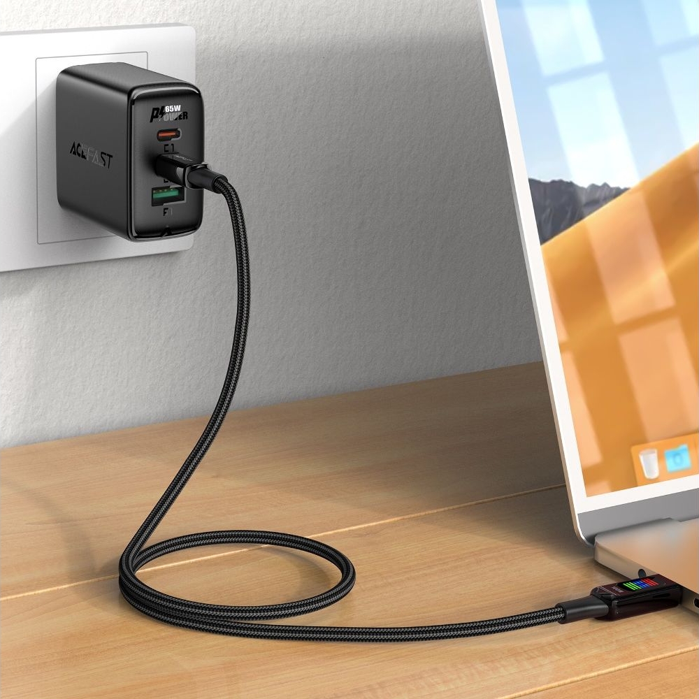 Кабель Acefast C7-03 с дисплеем Type-C на Type-C 1.2m, чорний