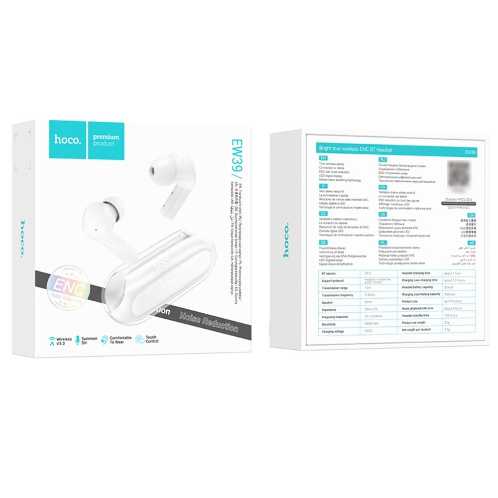 Наушники беспроводные вакуумные Hoco EW39 TWS, белые