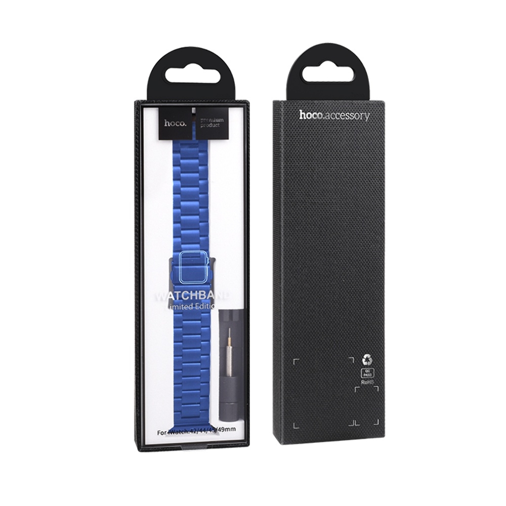 Ремешок металлический Hoco iWatch WA10 three-bead 42/ 44/ 45/ 49mm, синяя