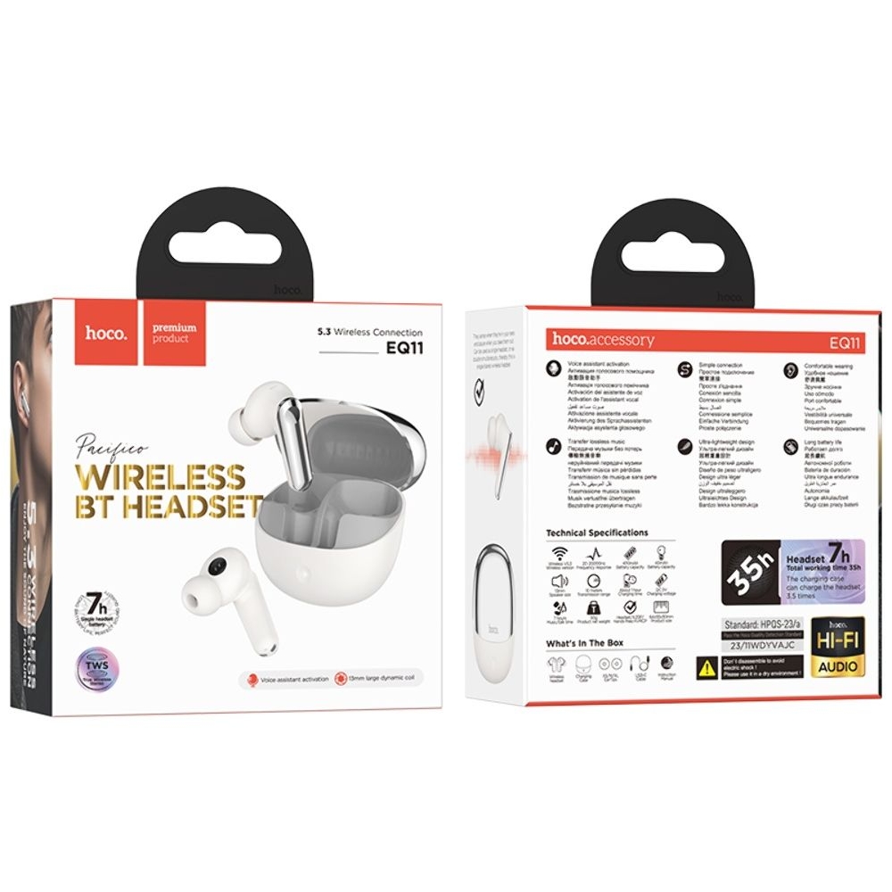Наушники беспроводные вакуумные Hoco EQ11 TWS milky, белые