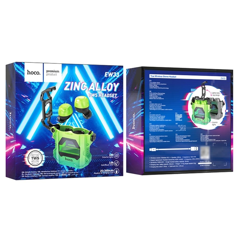 Наушники беспроводные вакуумные Hoco EW33 TWS fluorescent, зеленая