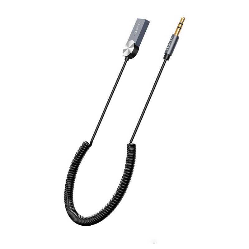 AUX кабель Hoco DUP02, Bluetooth to Jack 3.5 пружинный автомобильного аудиоресивера, чорний