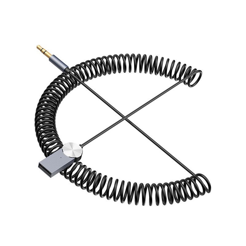 AUX кабель Hoco DUP02, Bluetooth to Jack 3.5 пружинный автомобильного аудиоресивера, чорний