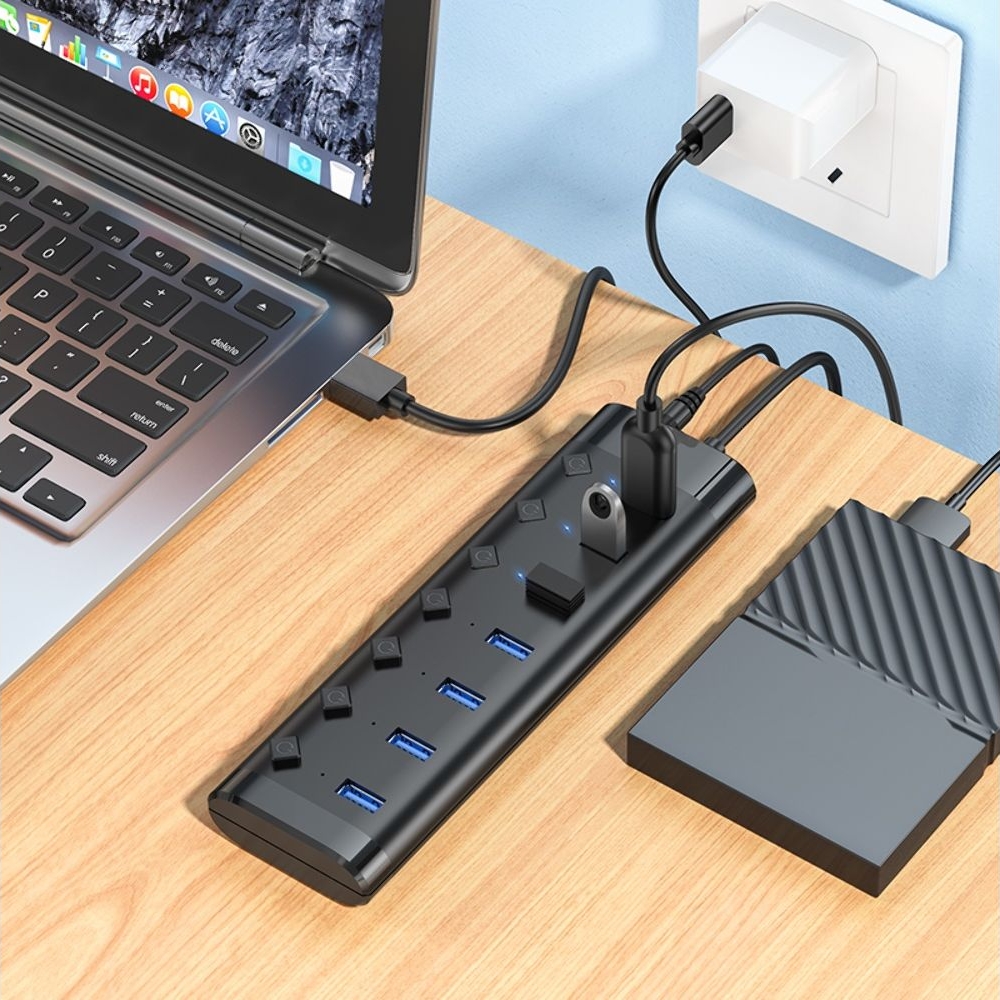 Адаптер переходник Hoco HB40 7в1 USB, чорний